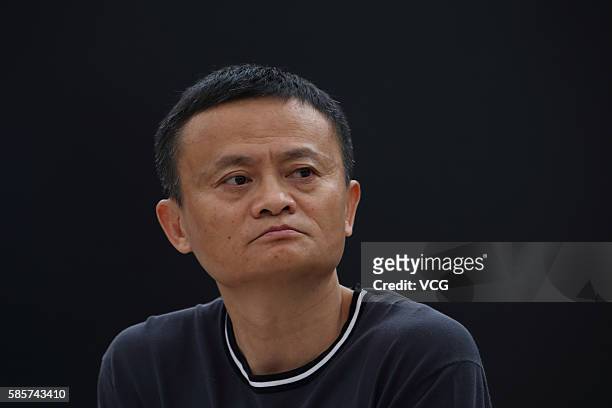 Alibaba Group Chairman Jack Ma attends a meeting during the first training class of Jack Ma Foundation Rural Teachers Awards at Xiaohewan Primary...