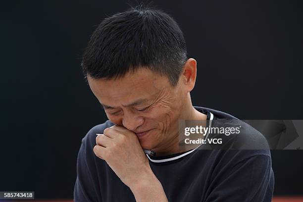 Alibaba Group Chairman Jack Ma attends a meeting during the first training class of Jack Ma Foundation Rural Teachers Awards at Xiaohewan Primary...