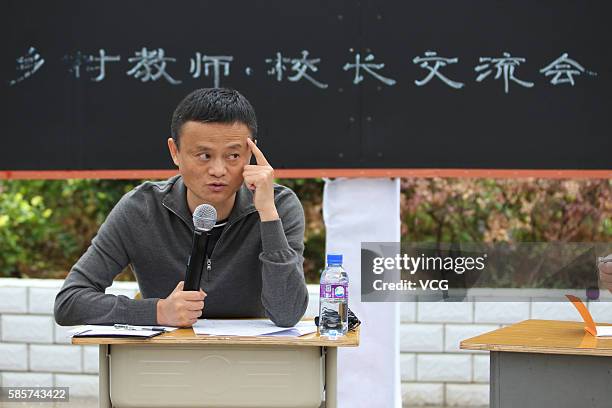 Alibaba Group Chairman Jack Ma attends a meeting during the first training class of Jack Ma Foundation Rural Teachers Awards at Xiaohewan Primary...