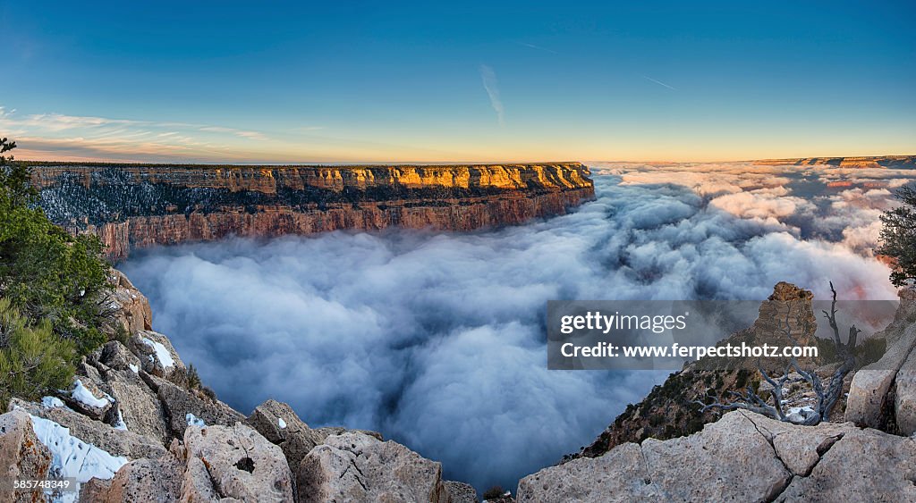 Cloud filled Grand Canyon at sunrise