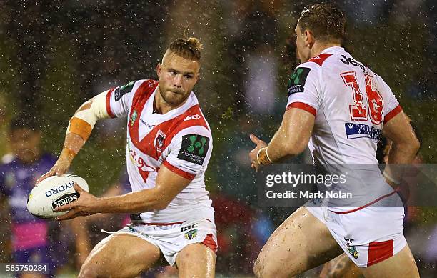 Jack De Belin of the Dragons in action during the round 22 NRL match between the St George Illawarra Dragons and the Brisbane Bronocs at WIN Stadium...