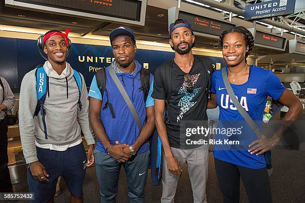 Tony McQuay, Ameer Webb, Hassan Mead, Phyllis Francis and United Airlines celebrate Team USA as over 85 U.S. Athletes get ready to board their flight...