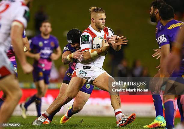 Jack De Belin of the Dragons in action during the round 22 NRL match between the St George Illawarra Dragons and the Brisbane Bronocs at WIN Stadium...