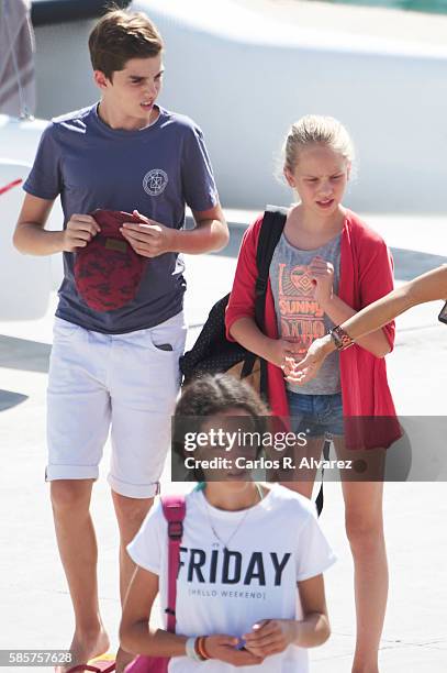 Pablo Nicolas Urdangarin , Irene Urdangarin and Victoira Federica Marichalar are seen at Calanova Nautic Club on August 4, 2016 in Palma de Mallorca,...