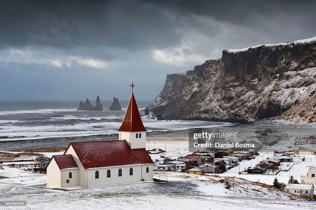 Characteristic Icelandic church at Vik