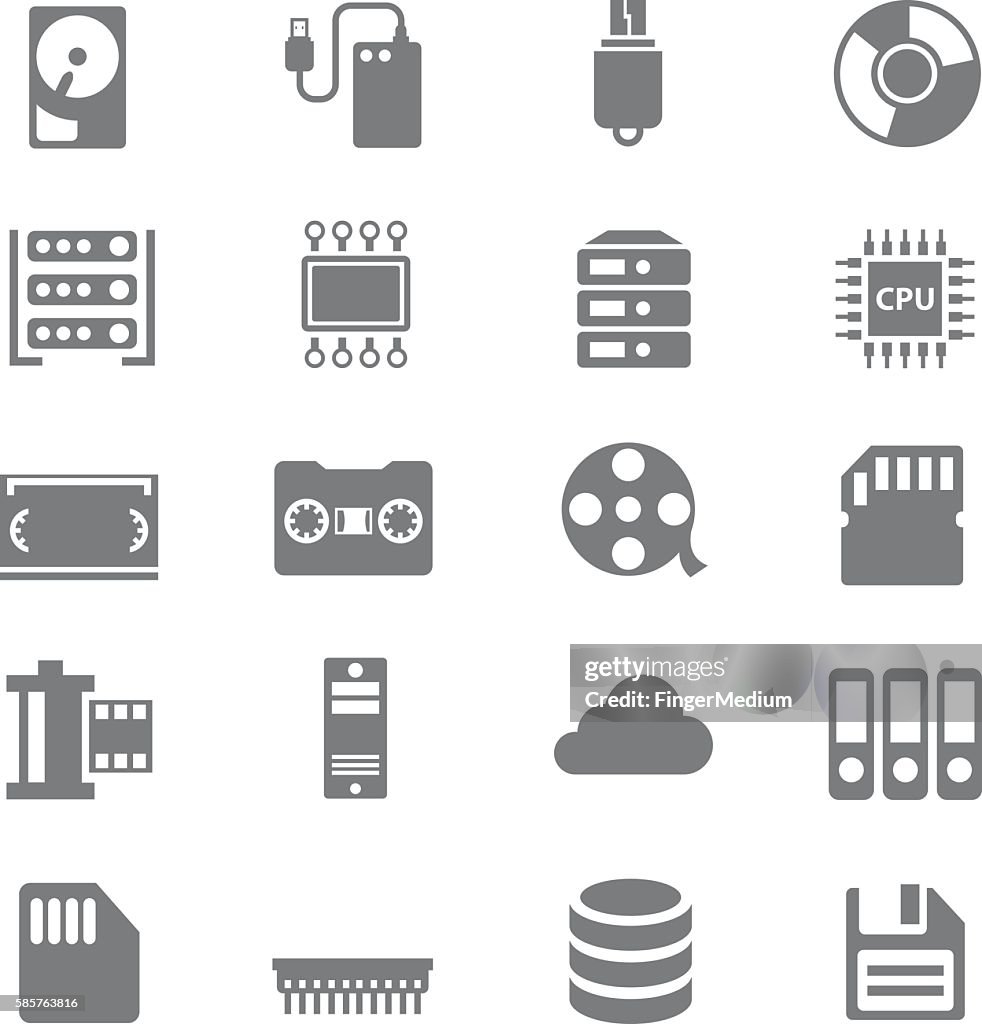 Data storage icons set