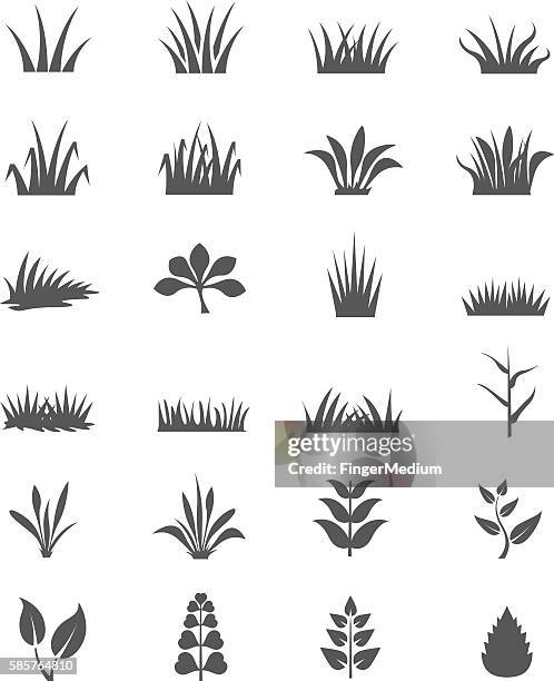 bildbanksillustrationer, clip art samt tecknat material och ikoner med grass icon set - rensa ogräs