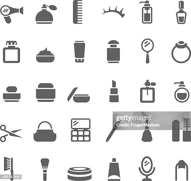 schönheit und make-up-symbole satz - haare föhnen stock-grafiken, -clipart, -cartoons und -symbole