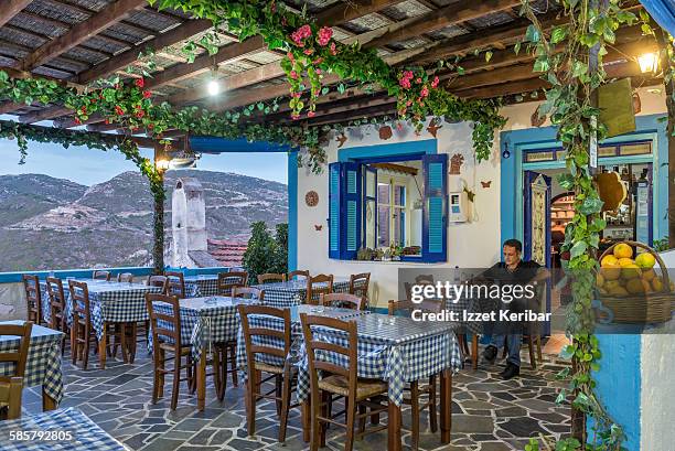 restaurant at olympos village karpathos, greece - dodecanese islands stock pictures, royalty-free photos & images