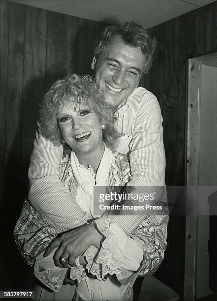 Rock Hudson visits with Dusty Springfield backstage circa 1980 in New York City.