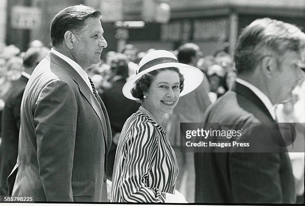 Queen Elizabeth II visits Philadelphia during Bicentennial celebrations accompanied by Mayor Frank Rizzo circa 1976 in Philadelphia, Pennsylvania.