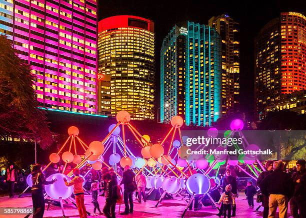 'affinity' lighting instalation vivid 2015 - sydney vivid stock pictures, royalty-free photos & images