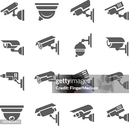 Surveillance security camera icons set Surveillance security camera icons set
