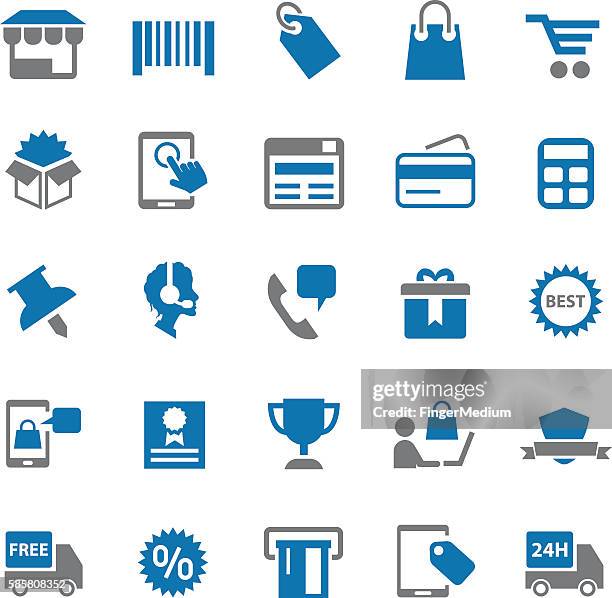 shopping icon set - buy online pick up in store stock illustrations