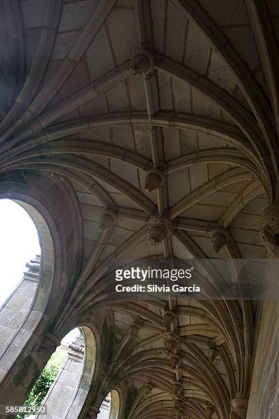 cloister of san juan de poio monastery, concejo de poio, pontevedra. rias bajas, galicia. - mosaico stockfoto's en -beelden