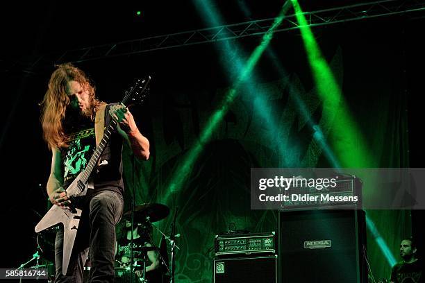 Jeroen De Vriese of the Belgian group Bliksem performs on stage during the first day of the Wacken Open Air festival on August 4, 2016 in Wacken,...