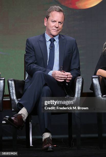Actor Kiefer Sutherland speaks onstage at the 'Designated Survivor' panel discussion during the Disney ABC Television Group portion of the 2016...