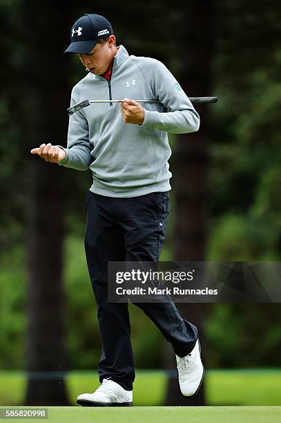 Matthew Fitzpatrick of England walks onto the green at hole 8 on day one of the Aberdeen Asset Management Paul Lawrie Matchplay at Archerfield Links...