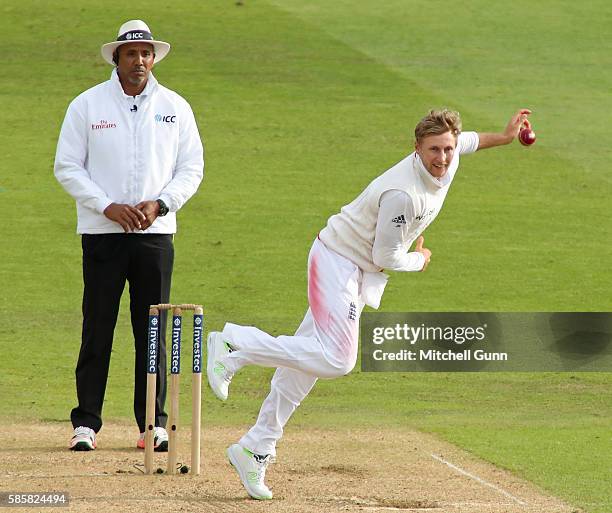 Joe Root of England bowling during day two of the 3rd Investec Test match between England and Pakistan at Edgbaston Cricket Ground on August 4, 2016...