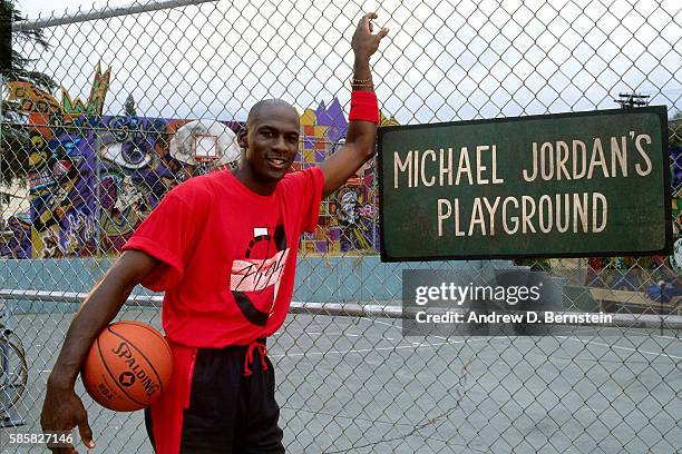 Michael Jordan of the Chicago Bulls poses for a photo during the filming of his video "Michael Jordan's Playground" circa 1991. NOTE TO USER: User...