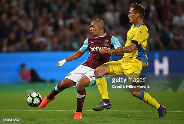 Sofiane Feghouli of West Ham United scores his sides third goal during the UEFA Europa League Qualification round match between West Ham United and...