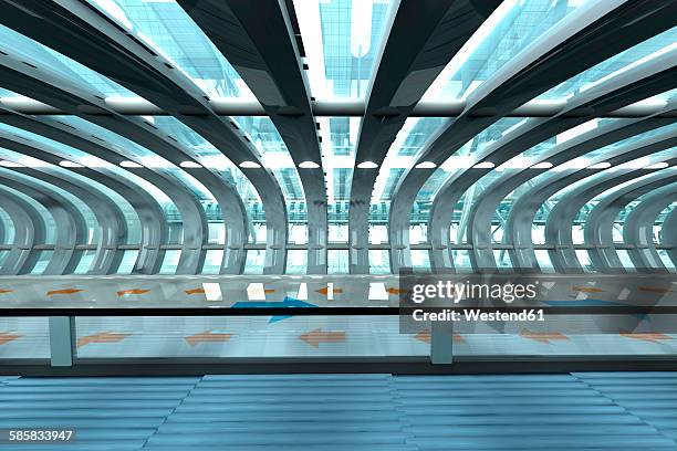 stockillustraties, clipart, cartoons en iconen met futuristic subway or train station, 3d rendering - deconstructivism