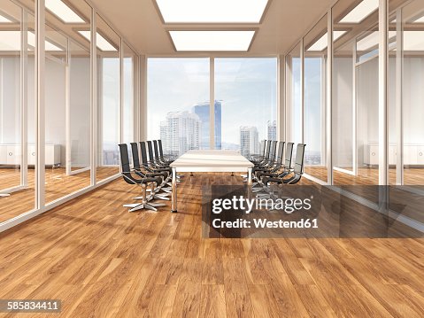 Modern conference room with parquet, 3D Rendering Modern conference room with parquet, 3D Rendering