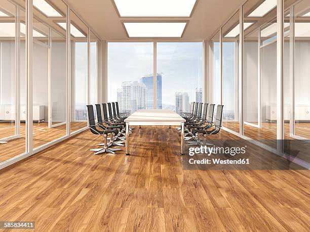 modern conference room with parquet, 3d rendering - office space no people stock illustrations