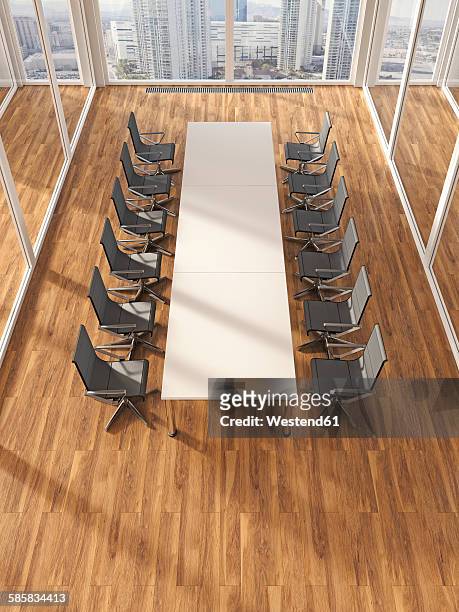 modern conference room with parquet, 3d rendering - conference table stock illustrations
