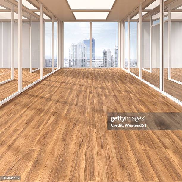 empty conference room with parquet and glass partitions, 3d rendering - oberlicht stock-grafiken, -clipart, -cartoons und -symbole