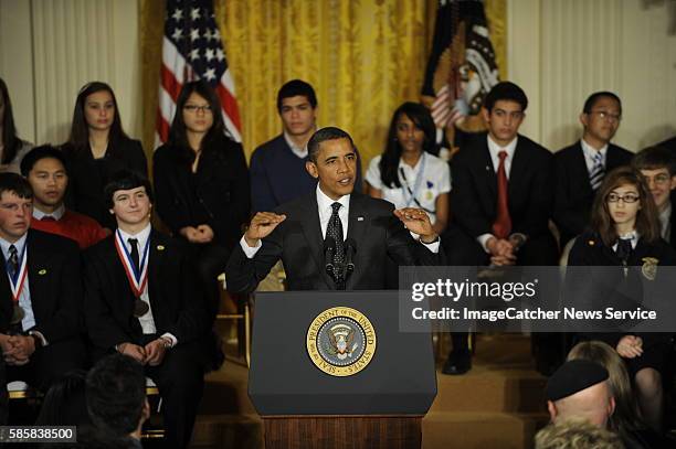 President Obama speaks to the winners of the first White House Science Fair applauding the creative children who participated.