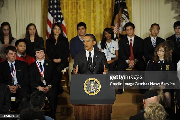 President Obama speaks to the winners of the first White House Science Fair applauding the creative children who participated.