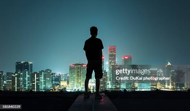 the silhouette portrait - skyscraper roof stock pictures, royalty-free photos & images