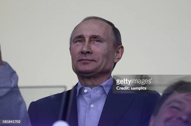 Vladimir Putin , President of Russia visited the match Ice Hockey men Premilary Round Group A , Game 12 Bolshoy Ice Dome USA - RUSSIA Olympic Games...