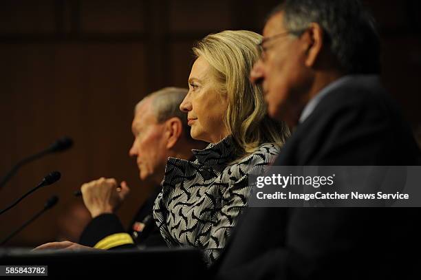 Chairman of the Joint Chiefs of Staff Dempsey, Secretary of State Hillary Clinton and Defense Secretary Leon Panetta testify before the Foreign...