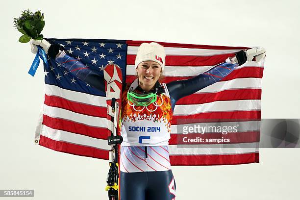 Olympic Champion Olympiasiegerin Goldmedalist Goldmedailiengewinnerin SHIFFRIN Mikaela USA alpin Ski Slalom Women Frauen in Rosa Khutor alpin centre...