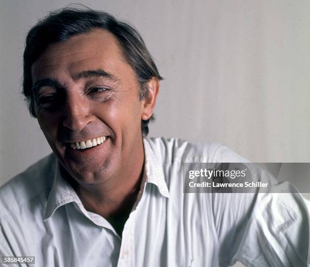Portrait of American actor Robert Mitchum as he laughs during a break in production during the film '5 Card Stud' , Durango, Mexico, 1968.