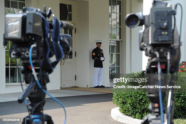 The White House- Washington DC President Barack Obama greets King Salman bin Abd alAziz of Saudi Arabia at the West Wing entrance of the White House...