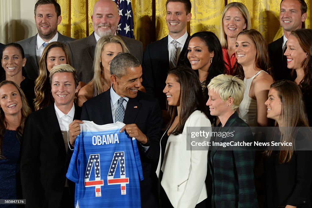 President Barack Obama welcomes the United States Women's National Soccer Team to the White House to