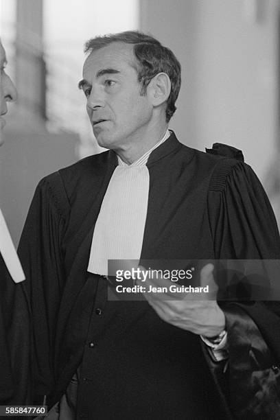 French lawyer Robert Badinter during trial of Morhange talc case.