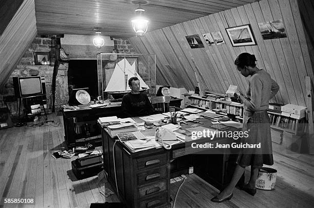 French sailor Eric Tabarly with his wife Jacqueline at home.