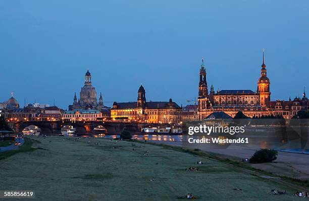 germany, saxony, dresden, dresden cathedral and church of our lady in the evening - elbe bildbanksfoton och bilder