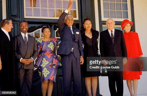 Kobie Coetsee, Deputy President Thabo Mbeki with wife Zanele Mbeki, President Nelson Mandela with daughter Zenani Mandela, Deputy President F.W. De...