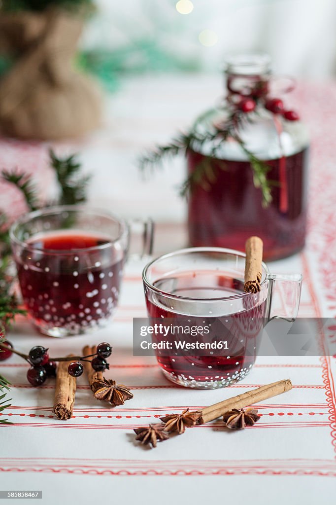 Glasses of mulled wine and spices