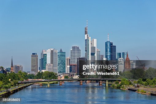 Germany, Frankfurt, view to skyline with Floesserbruecke in the foreground Germany, Frankfurt, view to skyline with Floesserbruecke in the foreground