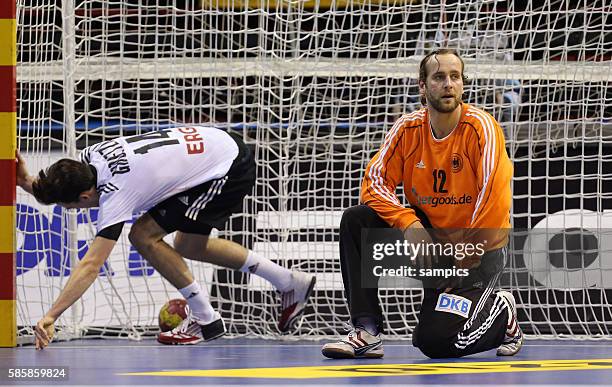 Patrick Groetzki , Silvio Heinevetter Handball Männer Weltmeisterschaft Viertelfinale : Spanien - Deutschland mens ihf handball worldchampionchip...