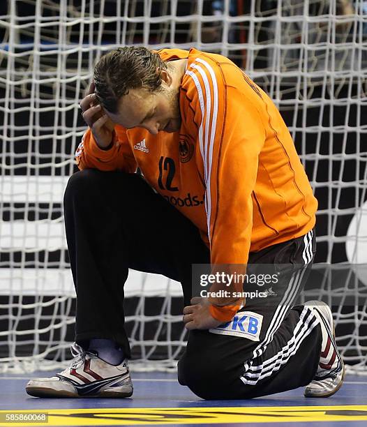 Silvio Heinevetter enttäuscht Handball Männer Weltmeisterschaft Viertelfinale : Spanien - Deutschland mens ihf handball worldchampionchip...