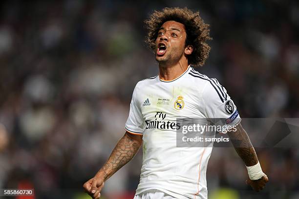 Marcelo Real Madrid jubelt Real Madrid gewinnt die Championsleague 2014 Football Uefa Championsleague final : Real Madrid vs. Atletico Madrid 4:1...