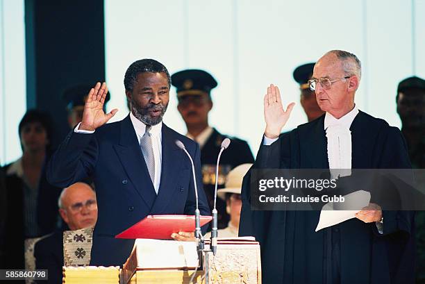 African National Congress leader Thabo Mbeki being sworn in as Deputy President of South Africa in Pretoria, South Africa.