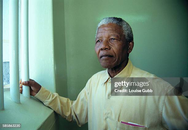 Nelson Mandela revisited the cell at Robben Island prison where he was jailed for more than two decades. Currently, his optimistically brightly...